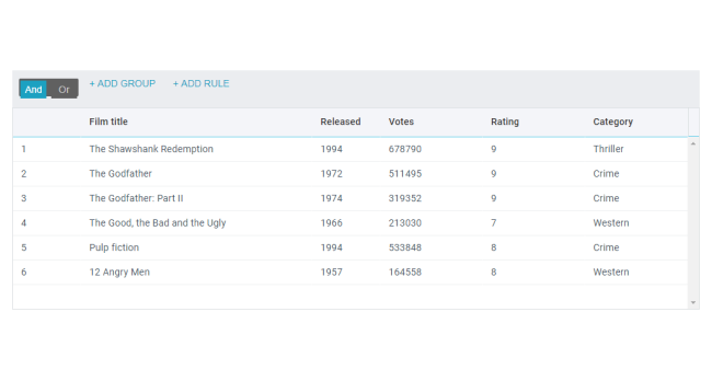 Webix JavaScript Query Builder